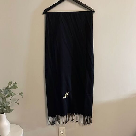 Black Scarf with monogrammed “ M”  72” long  26” wide - Picture 1 of 4